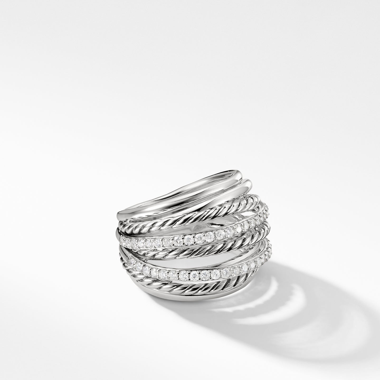 Crossover Dome Ring with Diamonds, Size 7