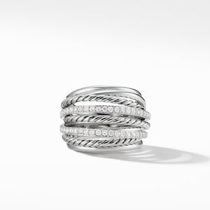 Crossover Dome Ring with Diamonds, Size 7
