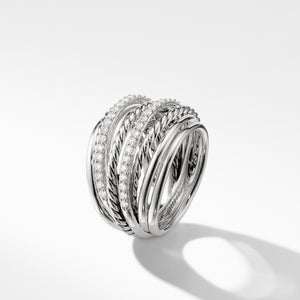 Crossover Dome Ring with Diamonds, Size 7