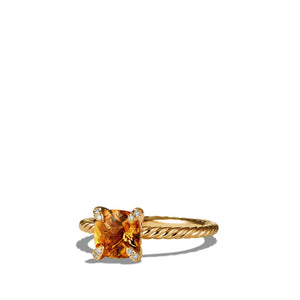 Ring with Citrine and Diamonds in 18K Gold, Size 7