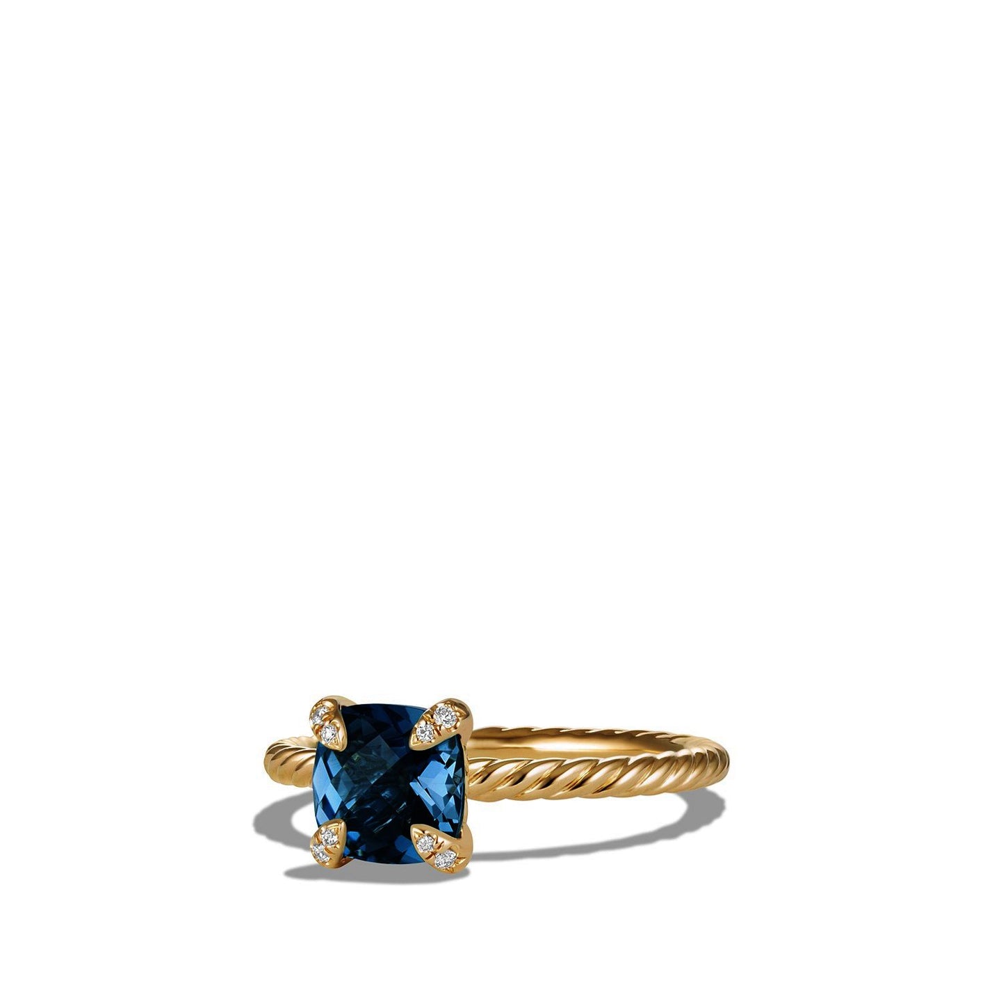 Ring with Hampton Blue Topaz and Diamonds in 18K Gold, Size 7