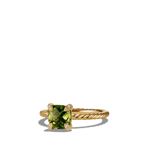 Ring with Peridot and Diamonds in 18K Gold, Size 6