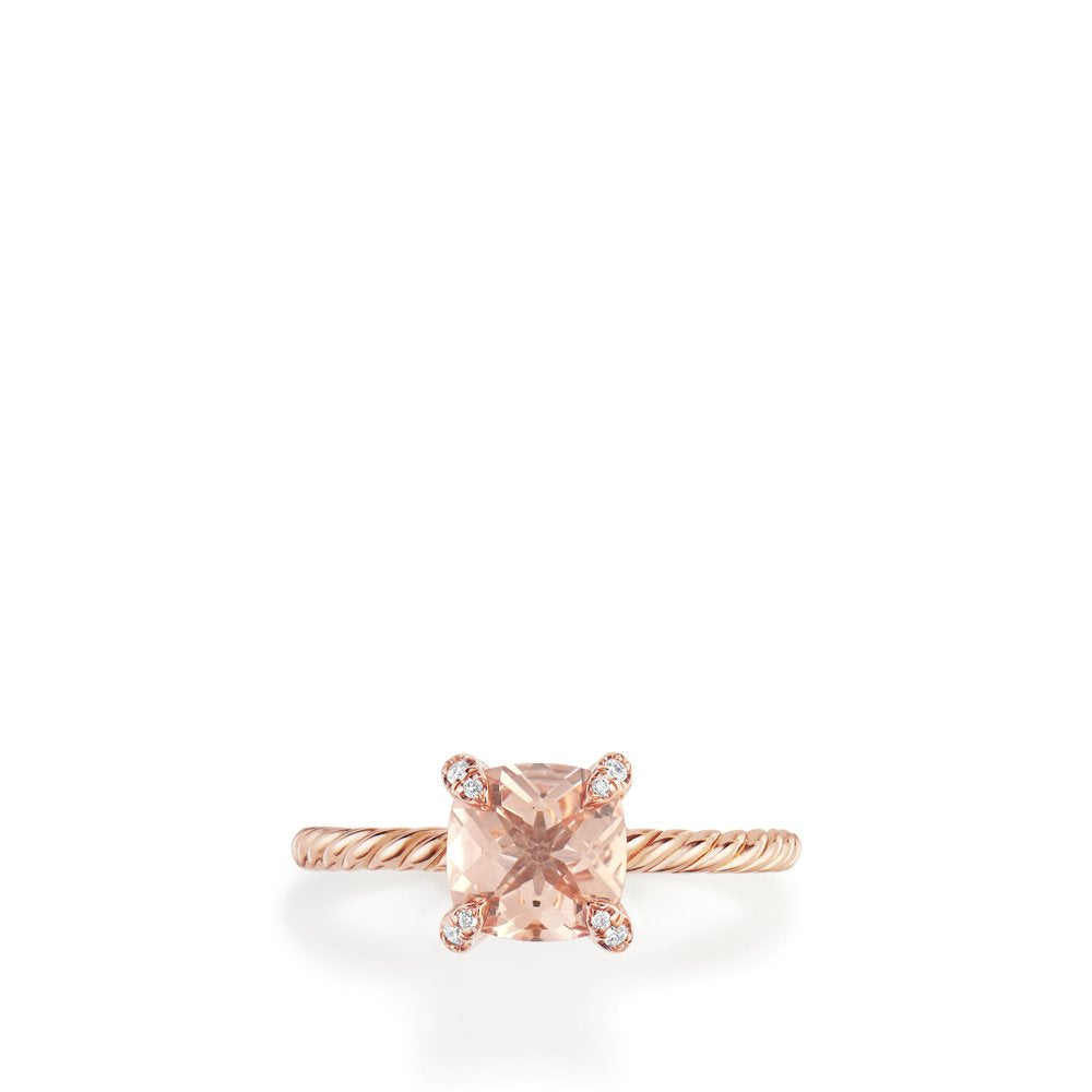 Châtelaine® Ring with Morganite and Diamonds in 18K Rose Gold, Size 7