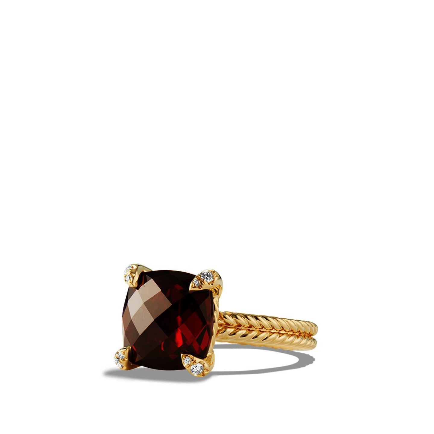Ring with Garnet and Diamonds in 18K Gold, Size 7