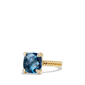 Ring with Hampton Blue Topaz and Diamonds in 18K Gold, Size 6