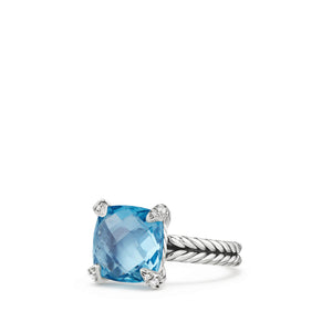 Châtelaine® Ring with Blue Topaz and Diamonds, 11mm, Size 7