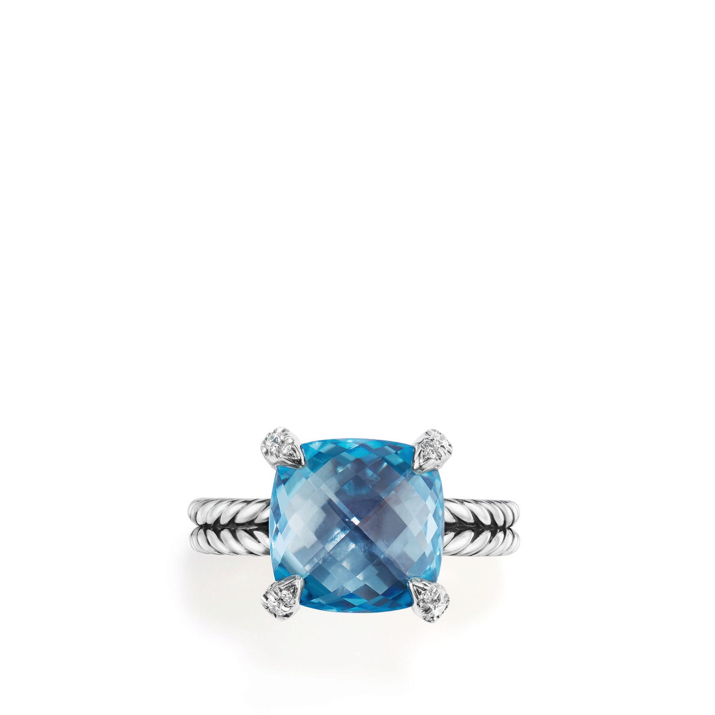Châtelaine® Ring with Blue Topaz and Diamonds, 11mm, Size 6