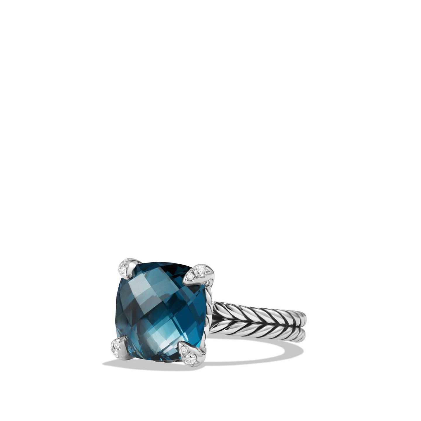 Ring with Hampton Blue Topaz and Diamonds, Size 6.5.