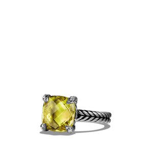 Ring with Lemon Citrine and Diamonds, Size 7