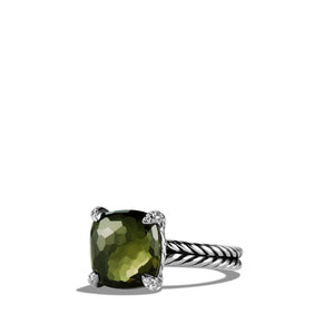Ring with Green Orchid and Diamonds, Size 6