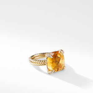 Ring with Citrine and Diamonds in 18K Gold, Size 6