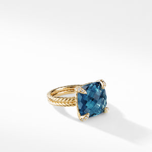 Ring with Hampton Blue Topaz and Diamonds in 18K Gold, Size 7