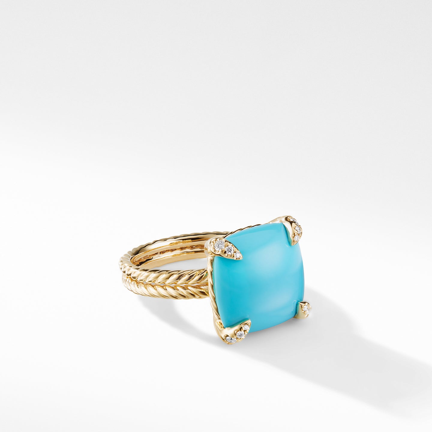 Châtelaine Ring with Turquoise and Diamonds in 18K Gold, Size 6