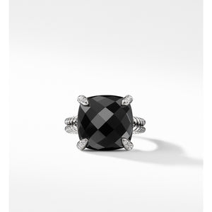 Châtelaine® Ring with Black Onyx and Diamonds, 14mm, Size 8