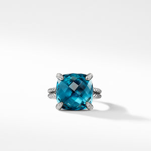 Ring with Hampton Blue Topaz and Diamonds, Size 7