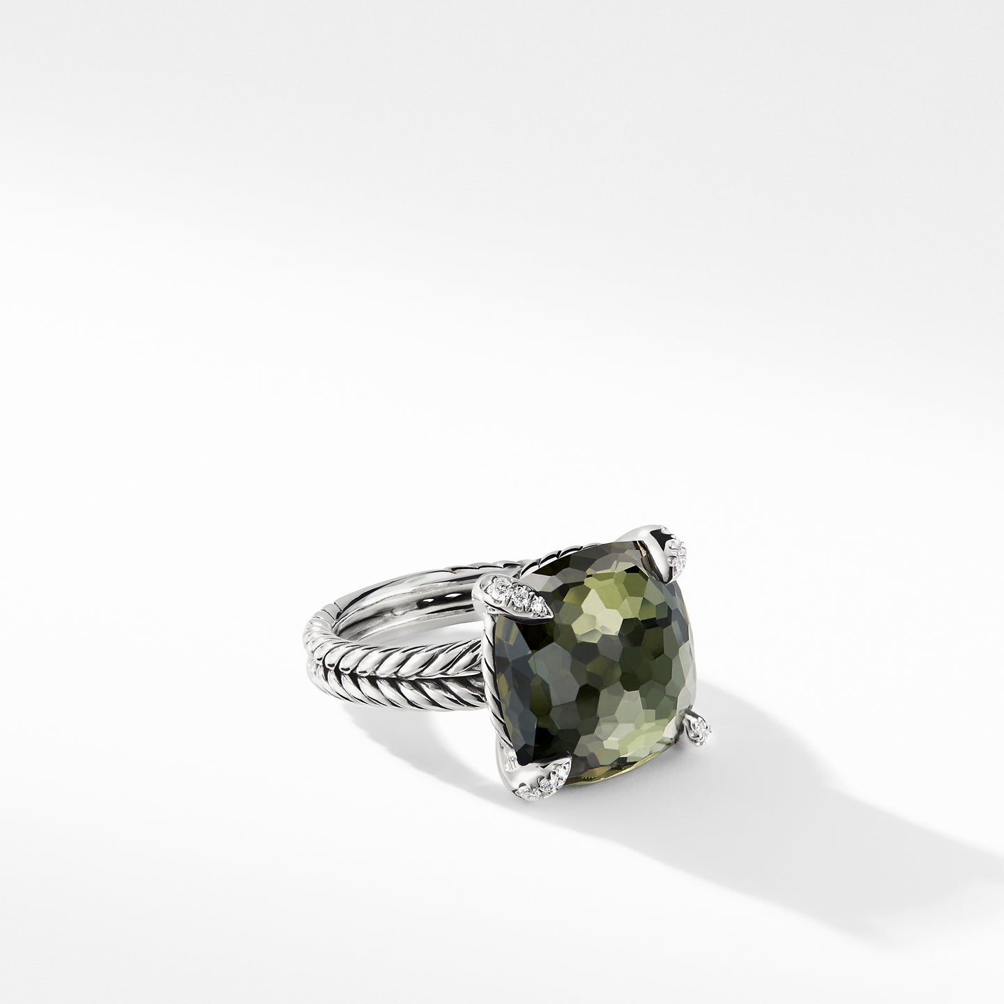 Ring with Green Orchid and Diamonds, Size 7