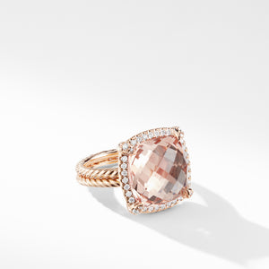 Châtelaine® Pavé Bezel Ring in 18K Rose Gold with Morganite, Size 6