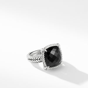 Châtelaine® Pavé Bezel Ring with Black Onyx and Diamonds, 14mm, Size 6