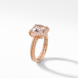 Châtelaine® Pavé Bezel Ring in 18K Rose Gold with Morganite, Size 7