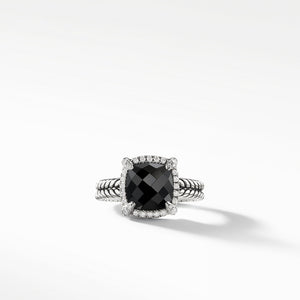 Chatelaine® Pave Bezel Ring with Black Onyx and Diamonds, Size 8