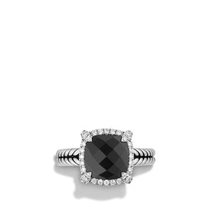 Chatelaine® Pave Bezel Ring with Black Onyx and Diamonds, Size 8