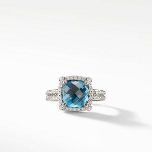 Size 7 David Yurman Châtelaine Pavé Bezel Ring with Hampton Blue Topaz and Diamonds
