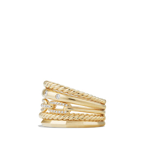 Stax Wide Ring with Diamonds in 18K Gold, 15mm, Size 7