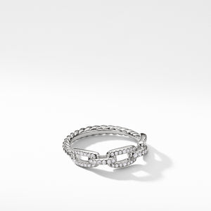 Stax Single Row Pavé Chain Link Ring with Diamonds in 18K White Gold, 4.5m, Size 7
