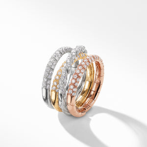 Pavéflex Four Row Ring with Diamonds in 18K Gold, Size 6-7