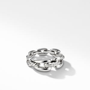 Wellesley Chain Link Ring with Diamonds, 8mm, Size 5