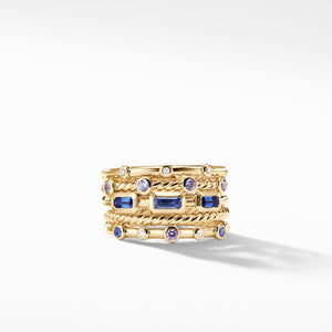 Novella Stack Ring in Light Blue Sapphire and Purple Sapphire with Diamonds, Size 6