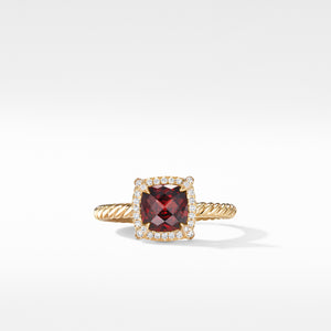 Petite Châtelaine® Pavé Bezel Ring in 18K Yellow Gold with Garnet, Size 6