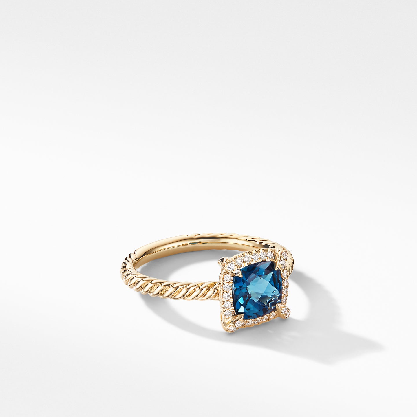 Petite Châtelaine® Pavé Bezel Ring in 18K Yellow Gold with Hampton Blue Topaz, Size 6