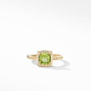 Petite Châtelaine® Pavé Bezel Ring in 18K Yellow Gold with Peridot, Size 6