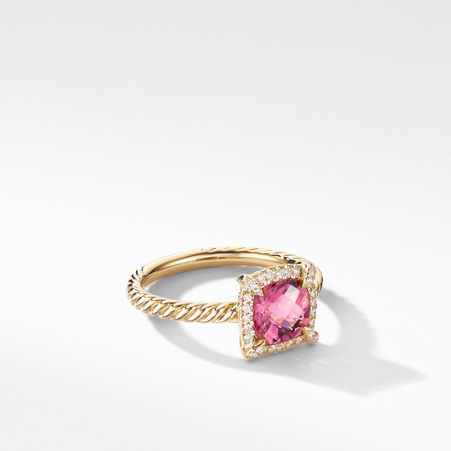 Petite Châtelaine® Pavé Bezel Ring in 18K Yellow Gold with Pink Tourmaline