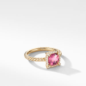 Petite Châtelaine® Pavé Bezel Ring in 18K Yellow Gold with Pink Tourmaline