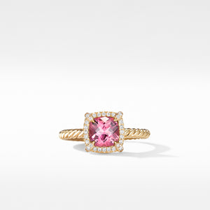 Petite Châtelaine® Pavé Bezel Ring in 18K Yellow Gold with Pink Tourmaline