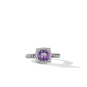 Petite Chatelaine Pavé Bezel Ring with Amethyst & Diamonds, Size 6