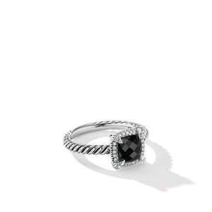 Petite Chatelaine Pavé Bezel Ring with Black Onyx & Diamonds, Size 7