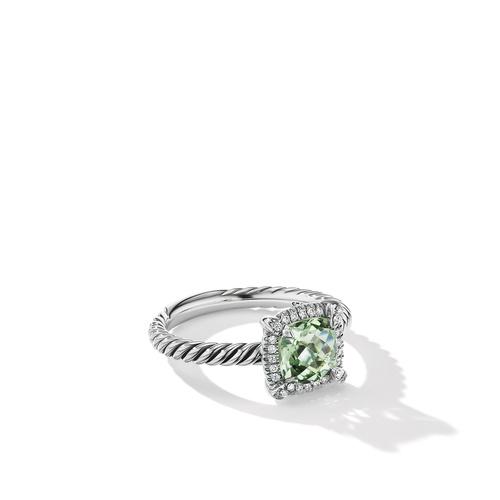 Petite Chatelaine Pavé Bezel Ring with Prasiolite & Diamonds, Size 7