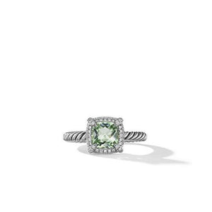 Petite Chatelaine Pavé Bezel Ring with Prasiolite & Diamonds, Size 7