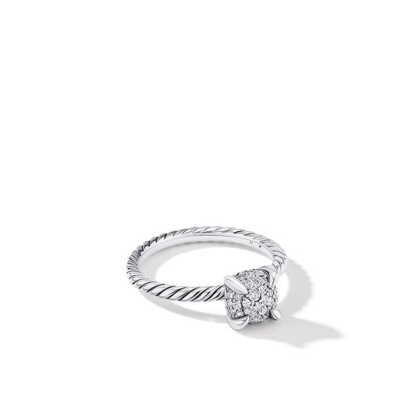 Petite Chattelaine Ring with Full Pavé Diamonds, Size 7