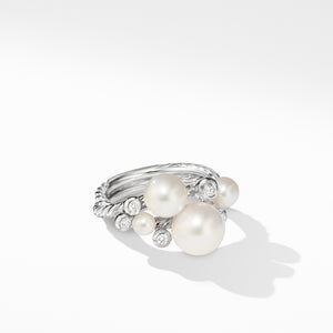 Pearl Cluster Ring with Diamonds, Size 6