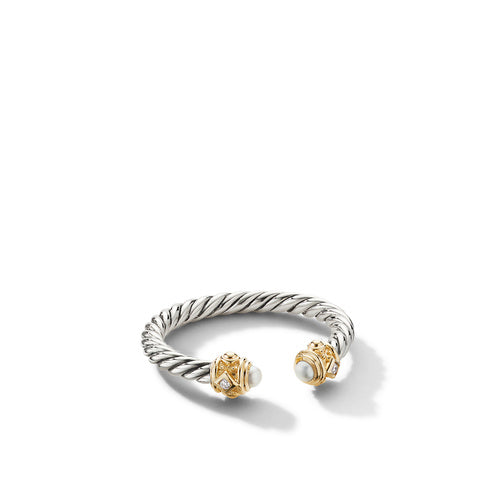 Renaissance Ring with Pearls, 14K Yellow Gold and Diamonds, Size 7