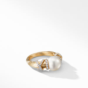 Helena Pearl Ring in 18K Yellow Gold with Diamonds, Size 7