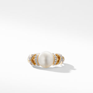 Helena Pearl Ring in 18K Yellow Gold with Diamonds, Size 6