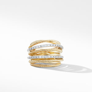 Crossover Wide Ring in 18K Yellow Gold with Diamonds, Size 7