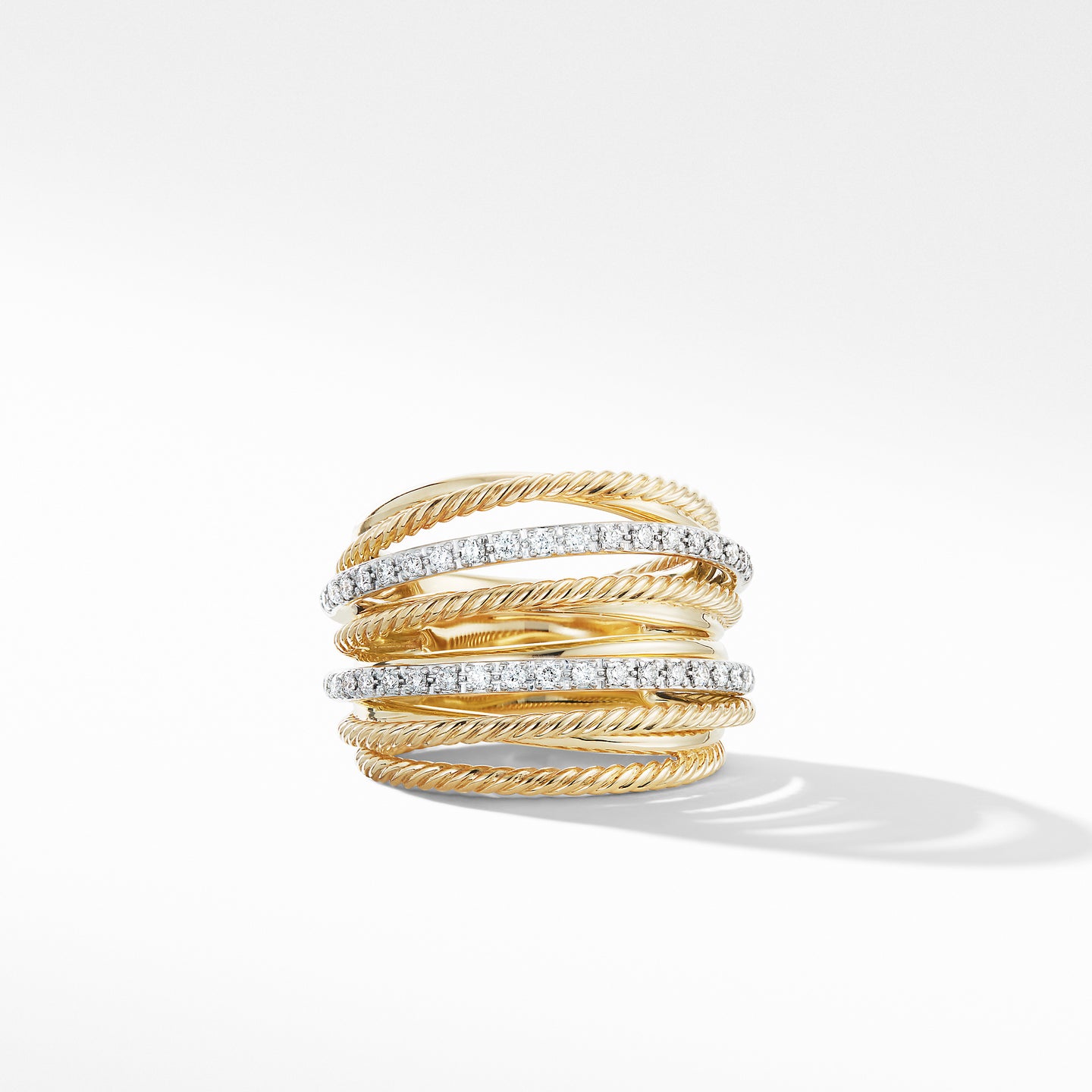 Crossover Wide Ring in 18K Yellow Gold with Diamonds, Size 7