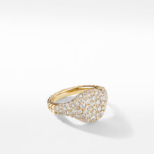 Mini Chevron Pinky Ring in 18K Yellow Gold with Pavé Diamonds, Size 4