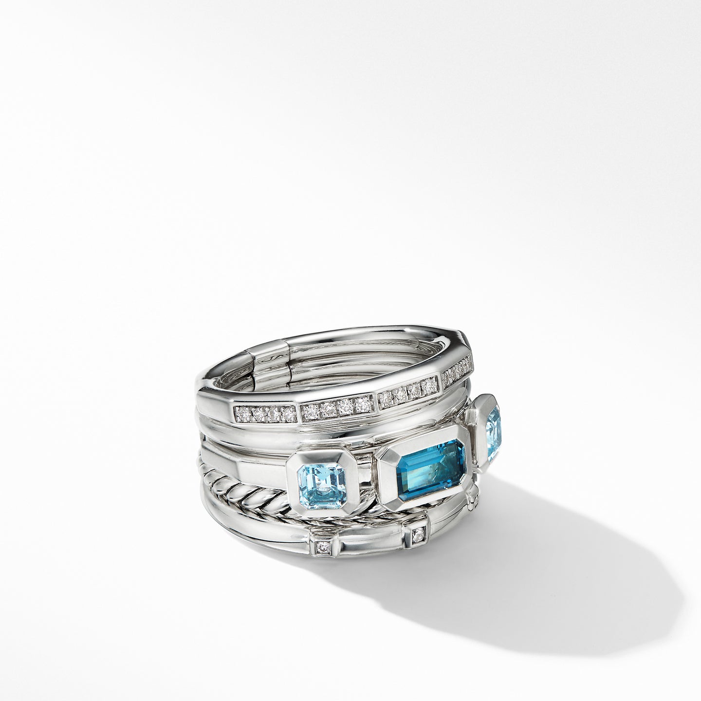 Stax Wide Ring with Hampton Blue Topaz and Diamonds, Size 7.5